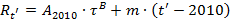 R(t')=A_2010*tau^B+m*(t'-2010)